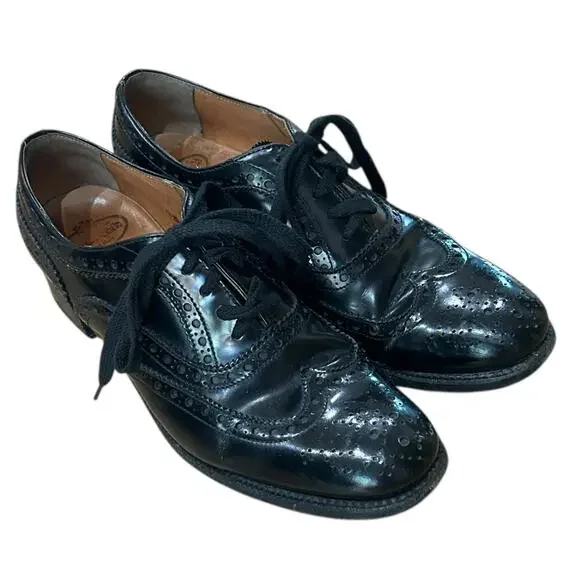 Church’s Black Leather Wingtip Oxford Shoes Women EU 38 Made England - - Picture 5 of 6